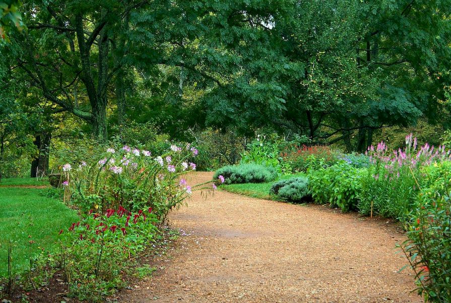 Gartenweg zwischen Gartenbeeten