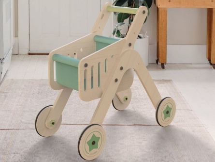 Holz Einkaufswagen und Lauflernwagen Trio Shopper