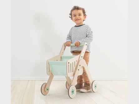 Holz Einkaufswagen und Lauflernwagen Trio Shopper